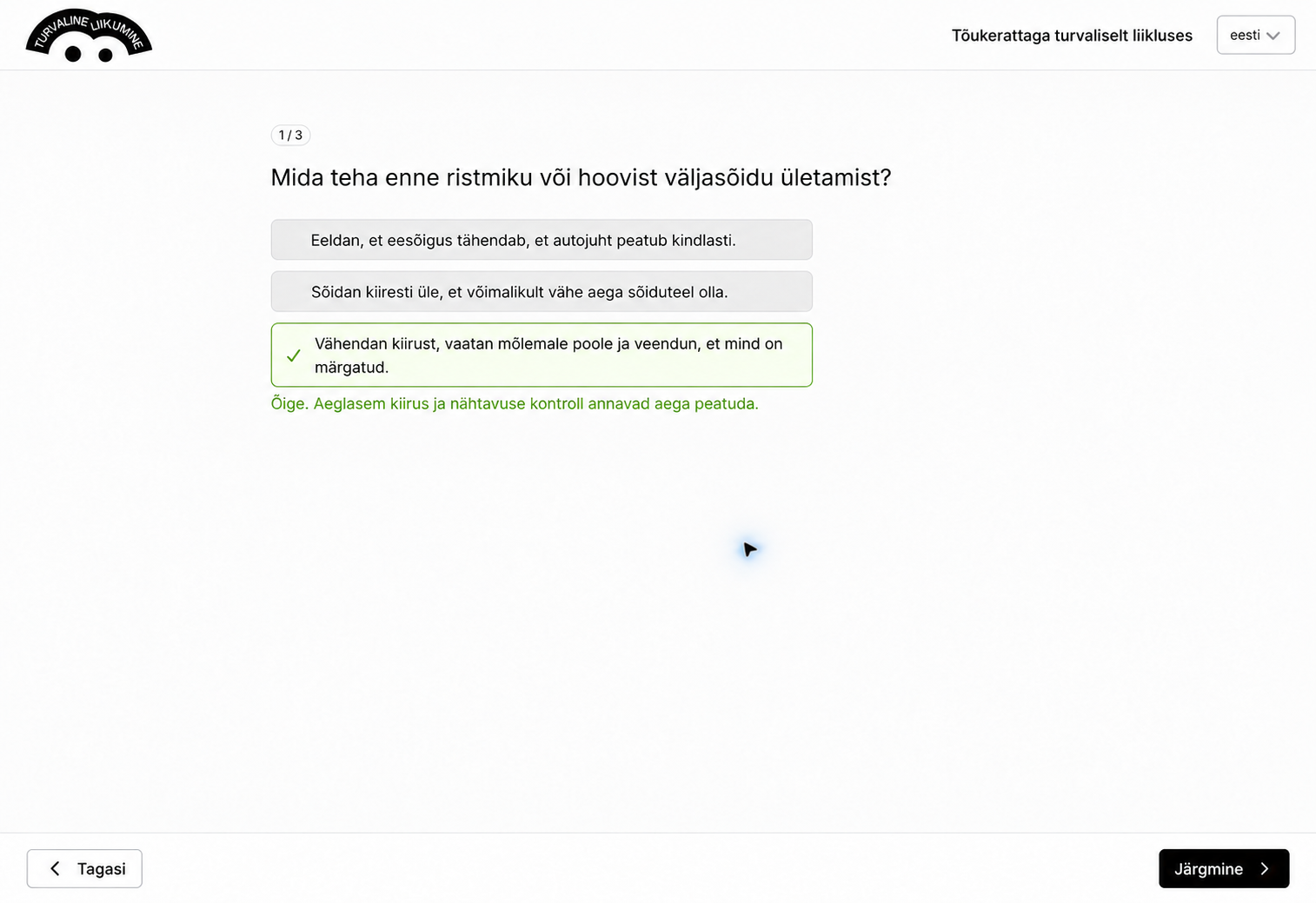 Kontrollküsimuse õige vastus ja selgitus